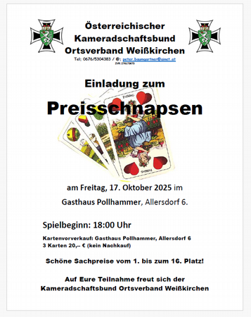 Preisschnapsen - ÖKB Weißkirchen