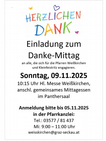 Einladung zum Danke-Mittag - Pfarre Kleinfeistritz und Weißkirchen