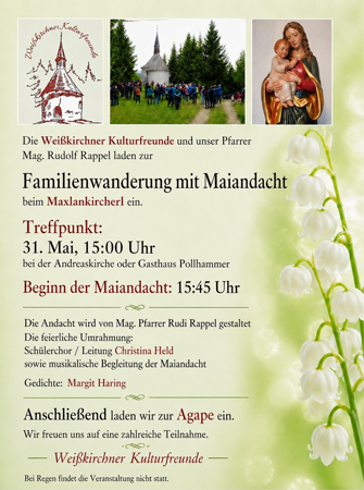 Familienwanderung mit Maiandacht - Weißkirchner Kulturfreunde