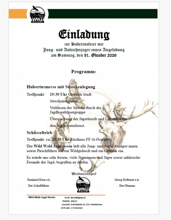 Hubertusfeier mit Jung- und Aufsichtsjäger:innen Angelobung - Wild Wald Jagd Verein